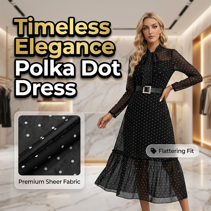 Gluschwein - 🎀 2026 NEU ✨ Elegantes Midi-Kleid 👗 mit Polka-Dots & Bindebindung