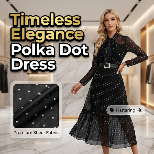 Gluschwein - 🎀 2026 NEU ✨ Elegantes Midi-Kleid 👗 mit Polka-Dots & Bindebindung
