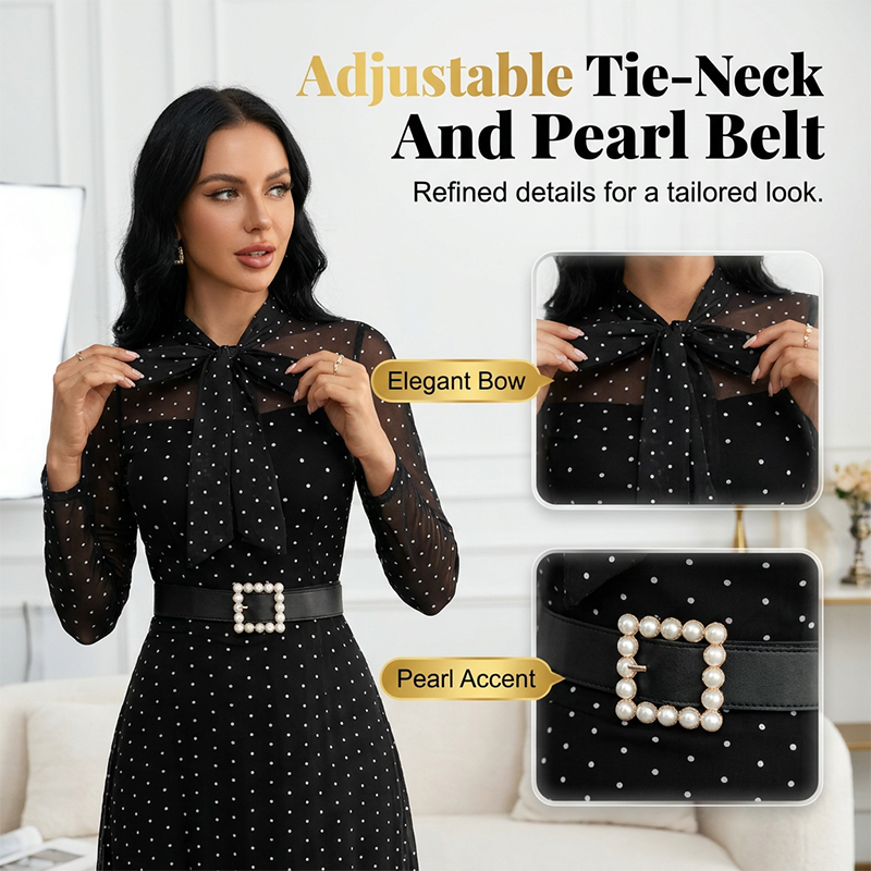 Gluschwein - 🎀 2026 NEU ✨ Elegantes Midi-Kleid 👗 mit Polka-Dots & Bindebindung