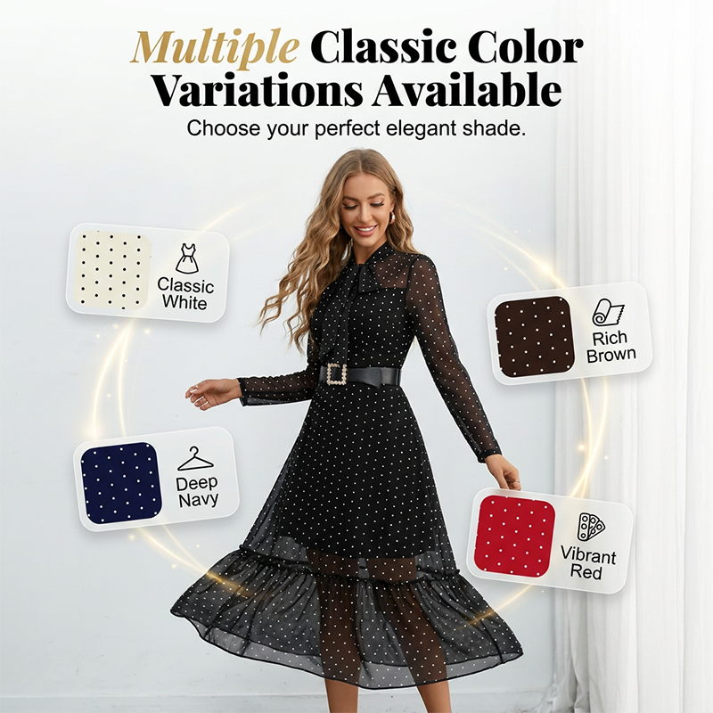 Gluschwein - 🎀 2026 NEU ✨ Elegantes Midi-Kleid 👗 mit Polka-Dots & Bindebindung