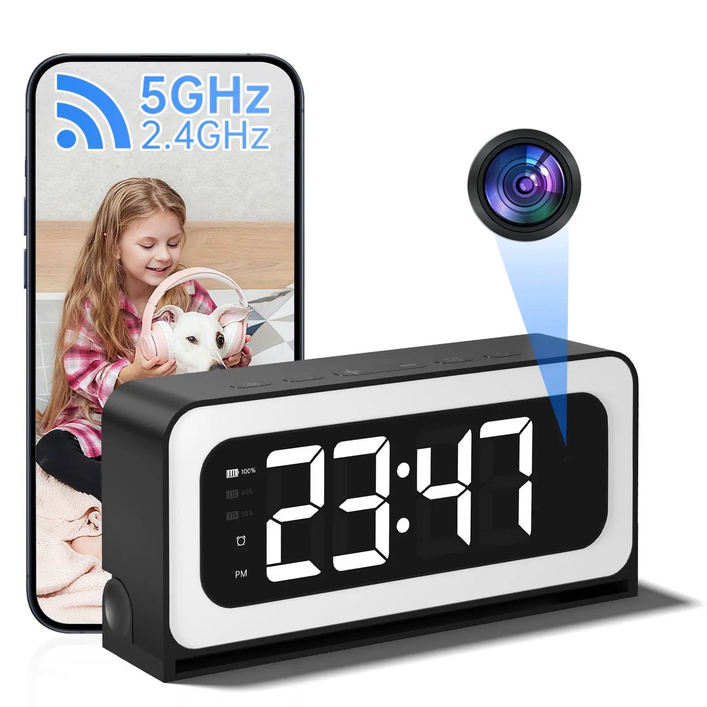 🔥Intelligente digitale Uhr mit Kamera und Dualband-WLAN (5 GHz und 2,4 GHz) | Heimüberwachungssystem mit Echtzeitüberwachung