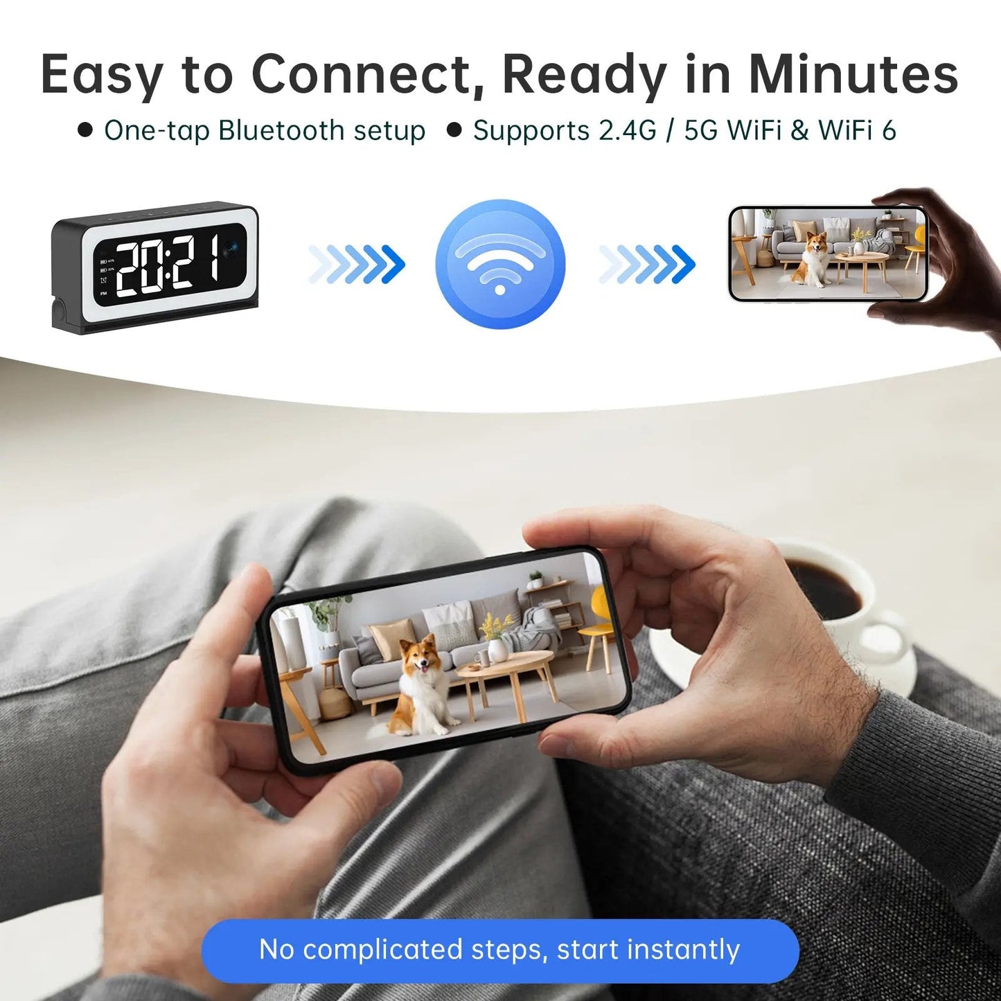 🔥Intelligente digitale Uhr mit Kamera und Dualband-WLAN (5 GHz und 2,4 GHz) | Heimüberwachungssystem mit Echtzeitüberwachung
