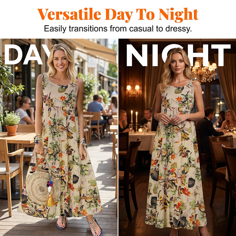 Ärmelloses Maxikleid mit Blumenmuster
