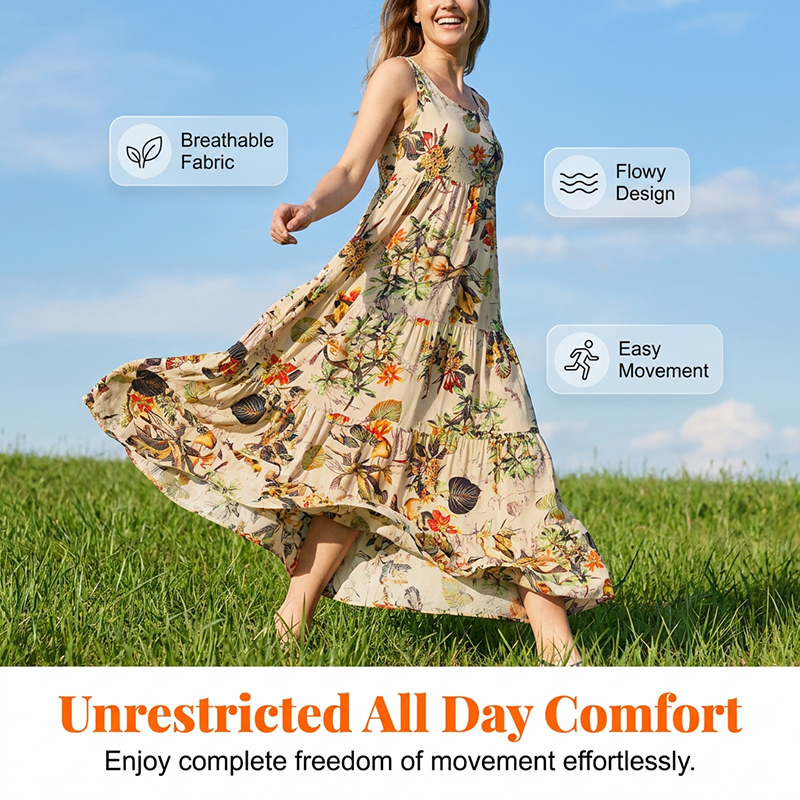 Ärmelloses Maxikleid mit Blumenmuster