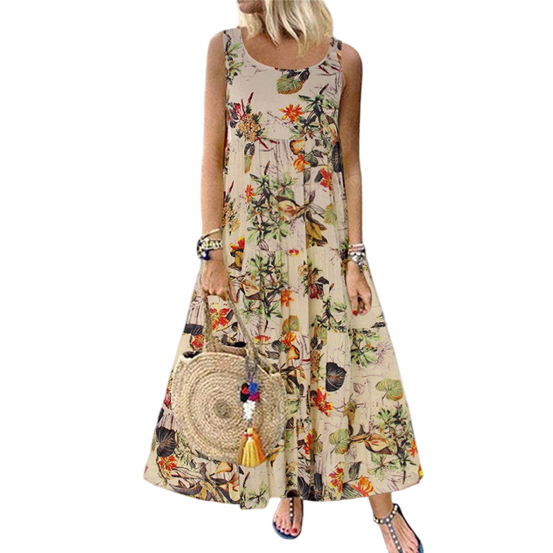 Ärmelloses Maxikleid mit Blumenmuster