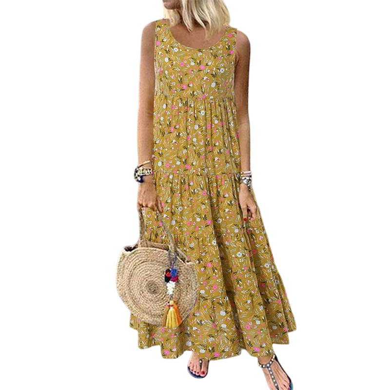 Ärmelloses Maxikleid mit Blumenmuster
