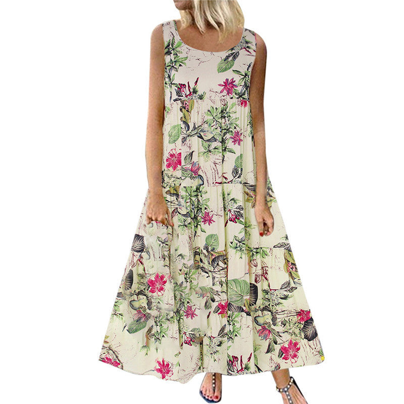 Ärmelloses Maxikleid mit Blumenmuster