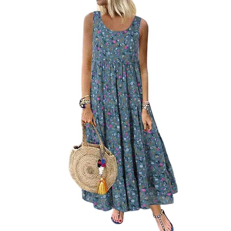 Ärmelloses Maxikleid mit Blumenmuster