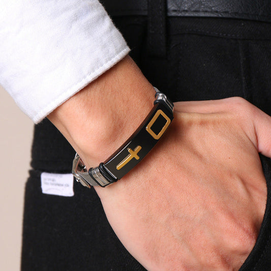 Gluschwein - ✝️ Herren Kreuz-Armband – Verstellbares Mesh-Armband im modernen Design ⌚🖤