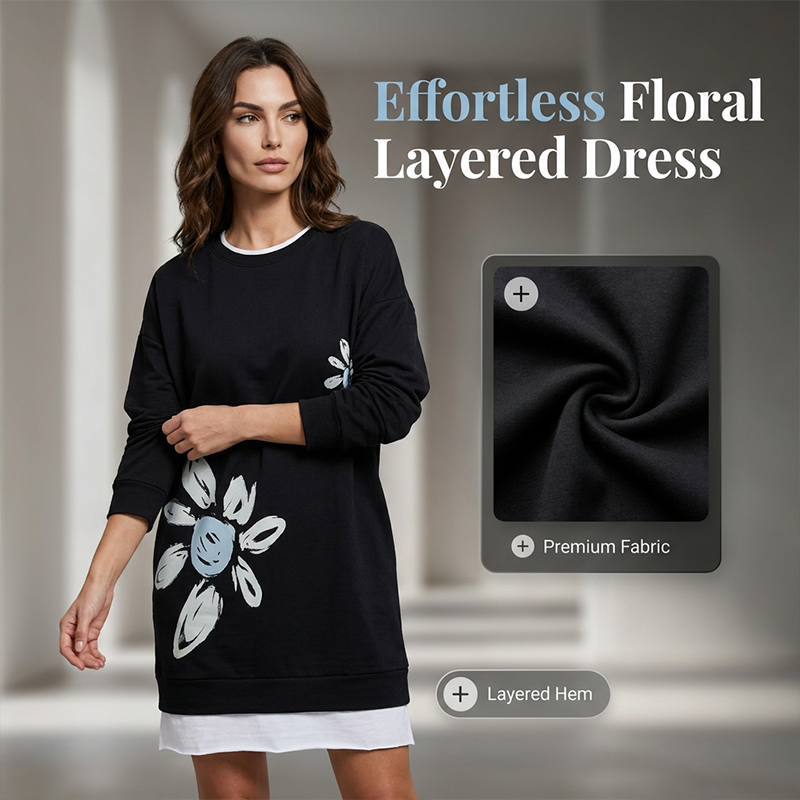 Zweiteiliges Sweatshirt-Kleid für Damen mit Blumenmuster