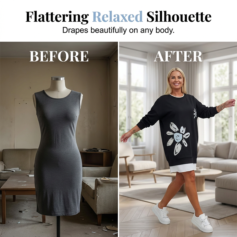 Zweiteiliges Sweatshirt-Kleid für Damen mit Blumenmuster