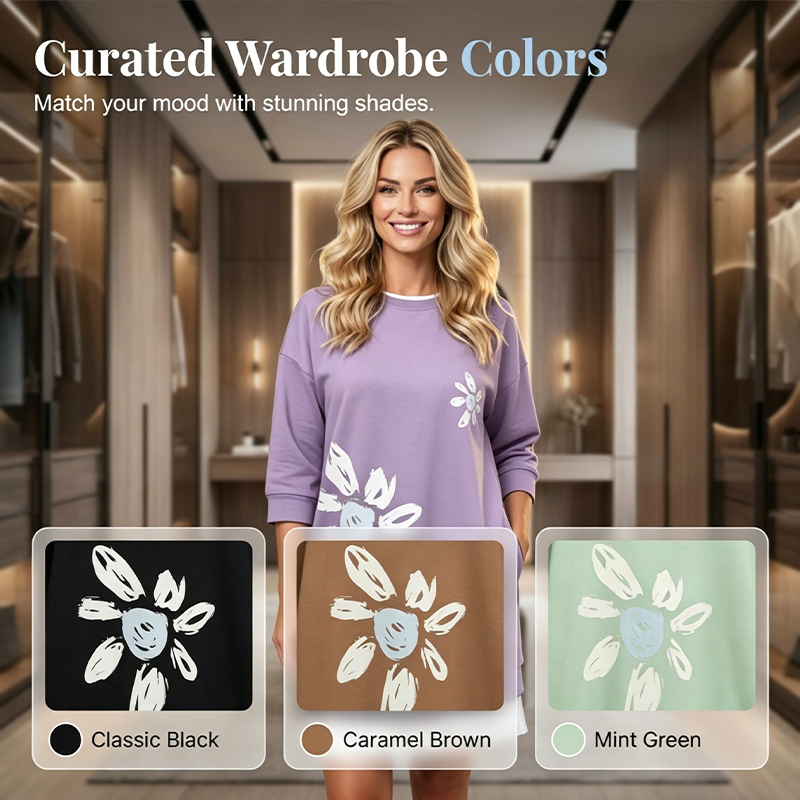 Zweiteiliges Sweatshirt-Kleid für Damen mit Blumenmuster