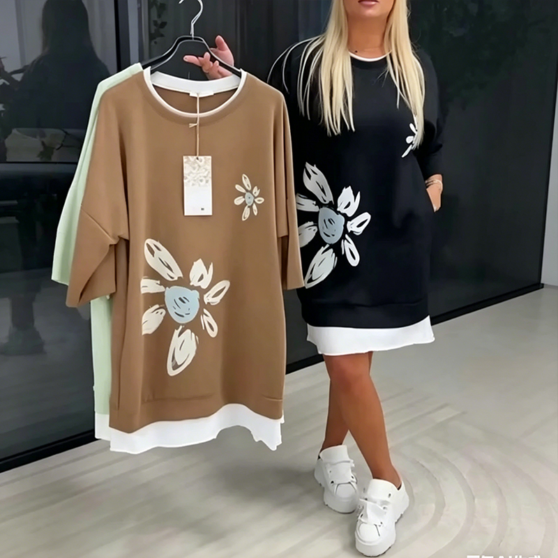 Zweiteiliges Sweatshirt-Kleid für Damen mit Blumenmuster