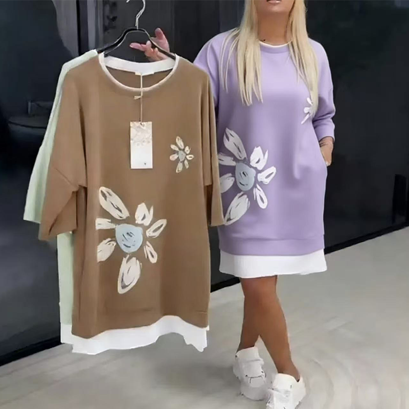 Zweiteiliges Sweatshirt-Kleid für Damen mit Blumenmuster