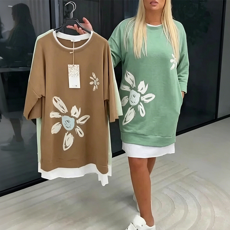 Zweiteiliges Sweatshirt-Kleid für Damen mit Blumenmuster