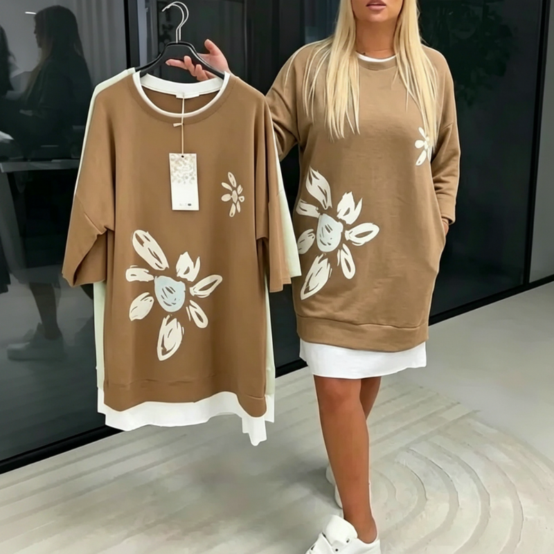 Zweiteiliges Sweatshirt-Kleid für Damen mit Blumenmuster