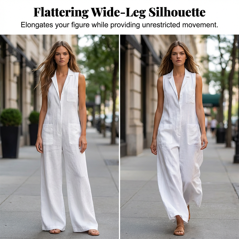 Gluschwein - Women's Sleeveless Collared Wide-Leg Jumpsuit