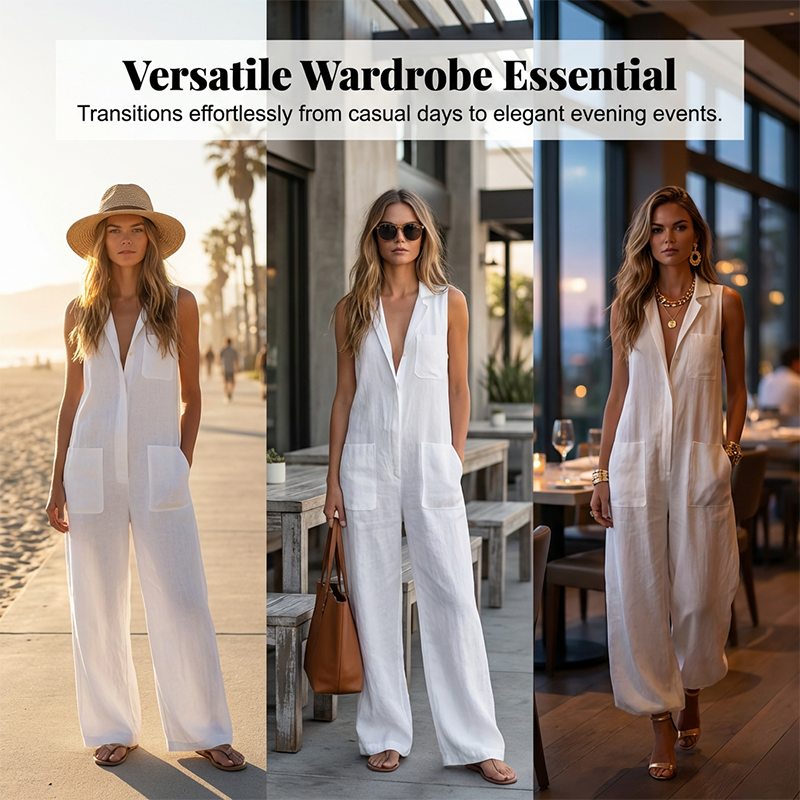 Gluschwein - Women's Sleeveless Collared Wide-Leg Jumpsuit