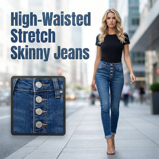 Gluschwein - 👖Skinny-Jeans für Damen mit hoher Taille und mehreren Knöpfen