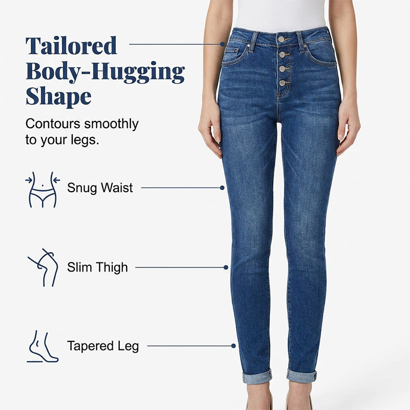Gluschwein - 👖Skinny-Jeans für Damen mit hoher Taille und mehreren Knöpfen
