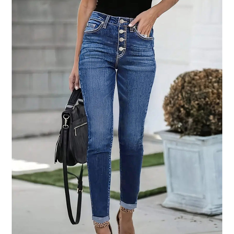 Gluschwein - 👖Skinny-Jeans für Damen mit hoher Taille und mehreren Knöpfen