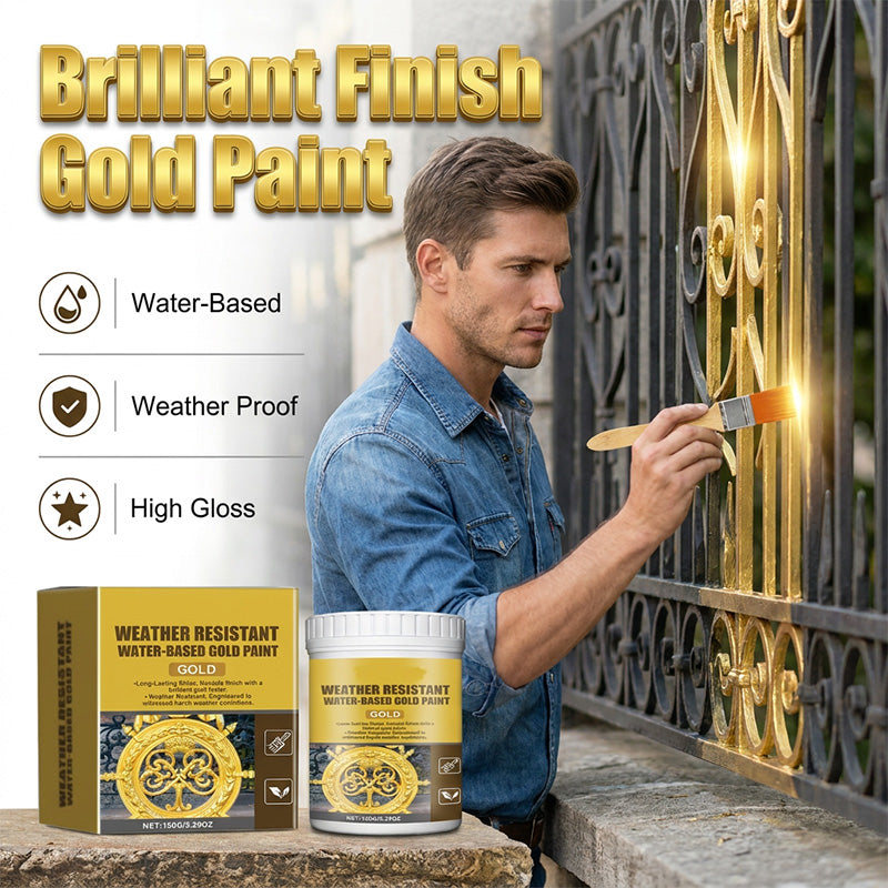 🎨🏡Goldblatt-Effekt-Farbset – Wasserbasierte, witterungsbeständige Metallic-Goldfarbe mit Pinsel, ideal für Möbel, Dekoration und DIY-Projekte im Außenbereich