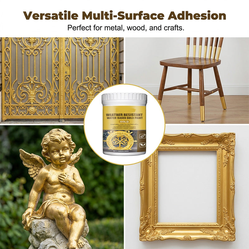 🎨🏡Goldblatt-Effekt-Farbset – Wasserbasierte, witterungsbeständige Metallic-Goldfarbe mit Pinsel, ideal für Möbel, Dekoration und DIY-Projekte im Außenbereich