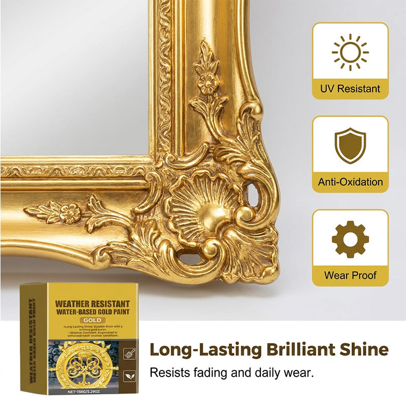 🎨🏡Goldblatt-Effekt-Farbset – Wasserbasierte, witterungsbeständige Metallic-Goldfarbe mit Pinsel, ideal für Möbel, Dekoration und DIY-Projekte im Außenbereich