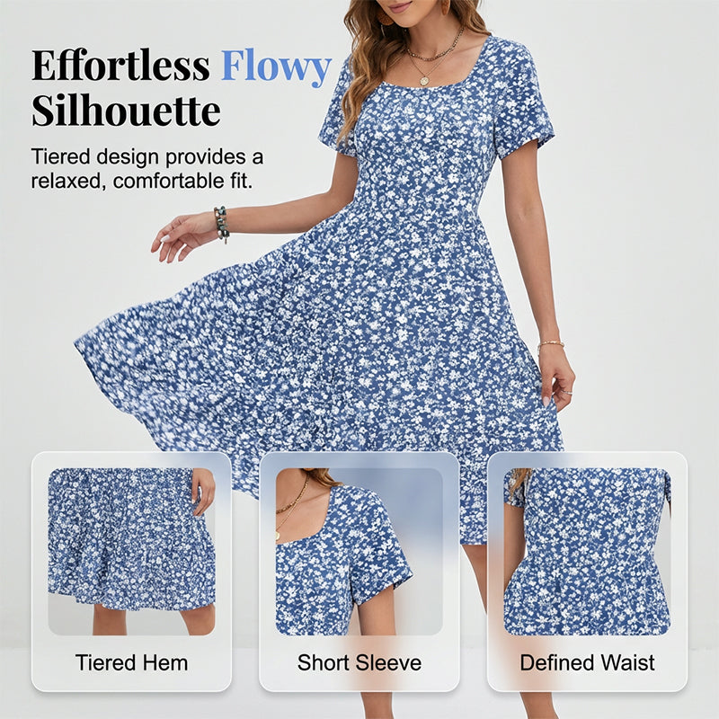 Women’s Casual Short Sleeve Flowy Midi Dress