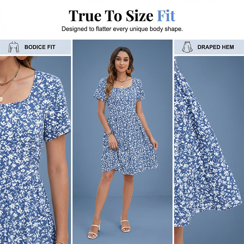 Women’s Casual Short Sleeve Flowy Midi Dress