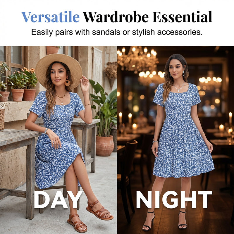 Women’s Casual Short Sleeve Flowy Midi Dress