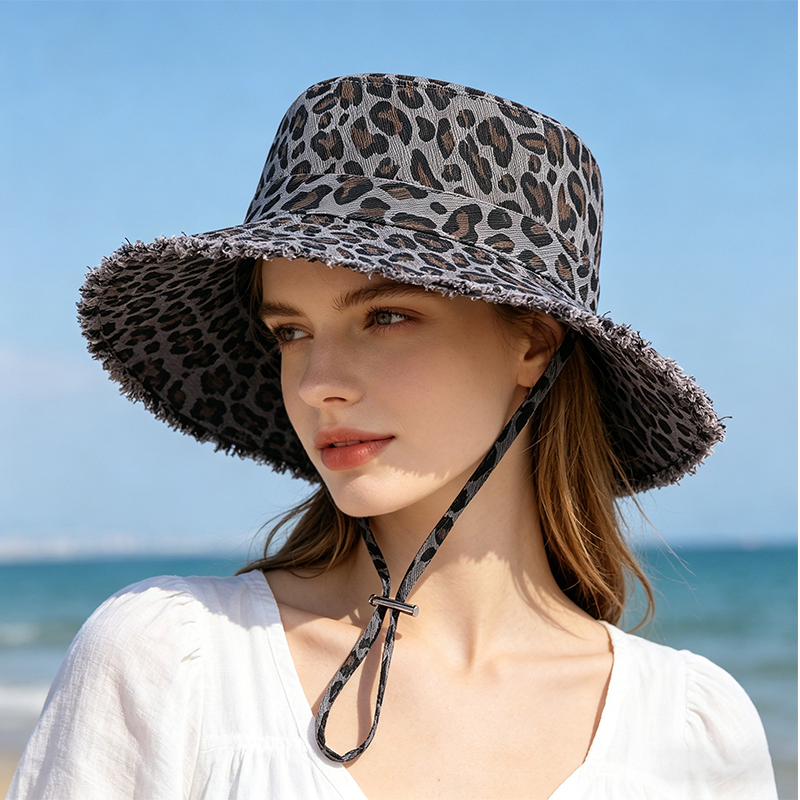 Leopard Print Sun Protection Bucket Hat for Women