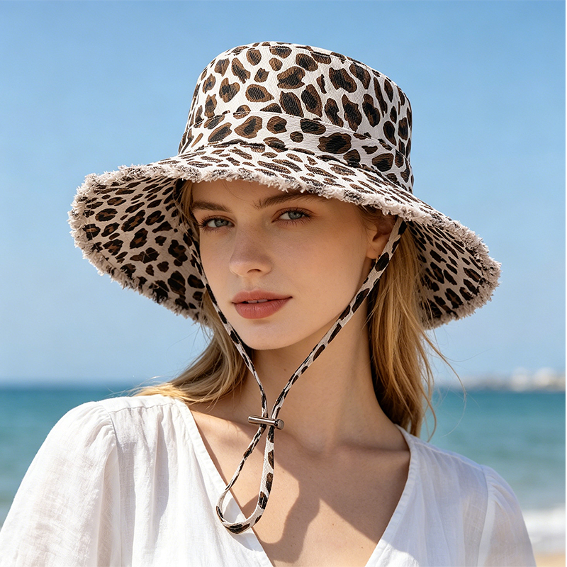 Leopard Print Sun Protection Bucket Hat for Women