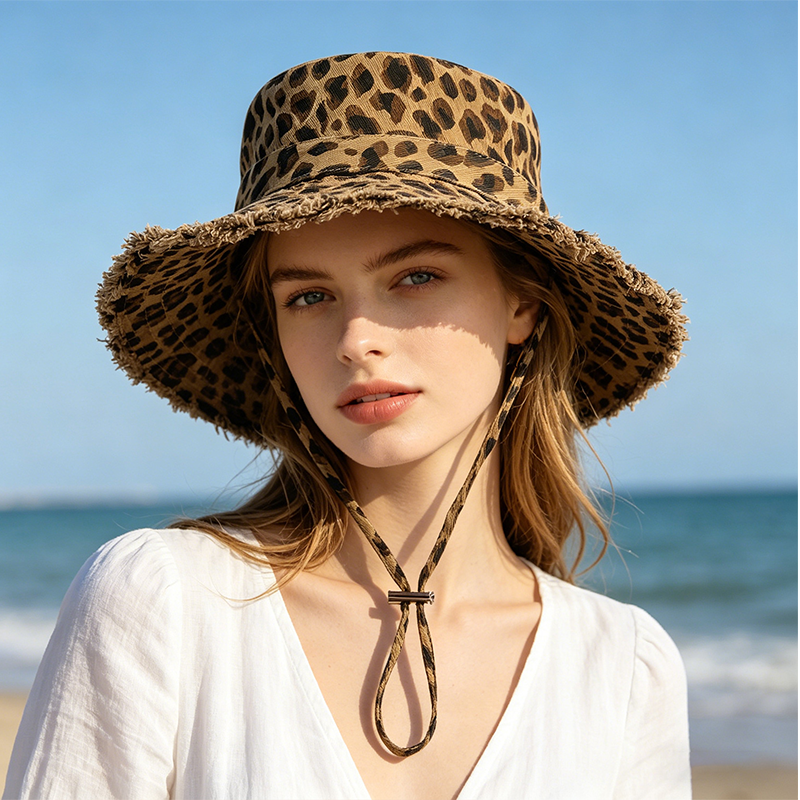 Leopard Print Sun Protection Bucket Hat for Women