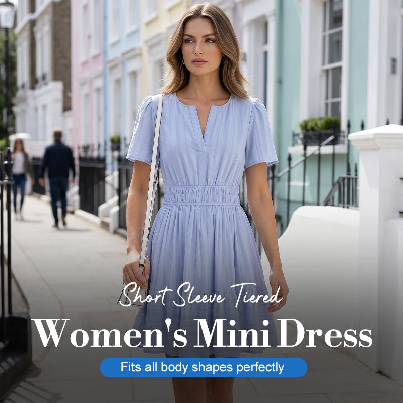 👗 NUR FÜR BEGRENZTE ZEIT: 51 % RABATT! ✨ Kurzärmeliges, gestuftes Minikleid für Damen – luftig, verspielt, perfekt für den Sommer 🌞