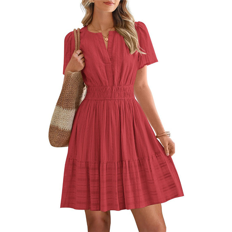 👗 NUR FÜR BEGRENZTE ZEIT: 51 % RABATT! ✨ Kurzärmeliges, gestuftes Minikleid für Damen – luftig, verspielt, perfekt für den Sommer 🌞