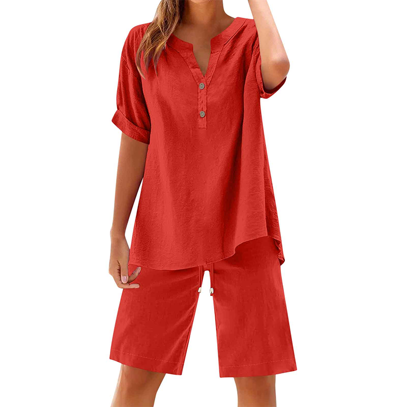 2-teiliges Outfit-Set aus Baumwolle und Leinen für Damen