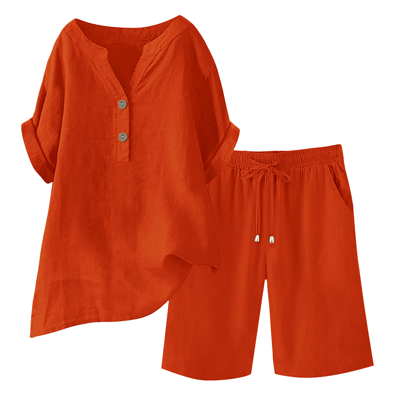 2-teiliges Outfit-Set aus Baumwolle und Leinen für Damen