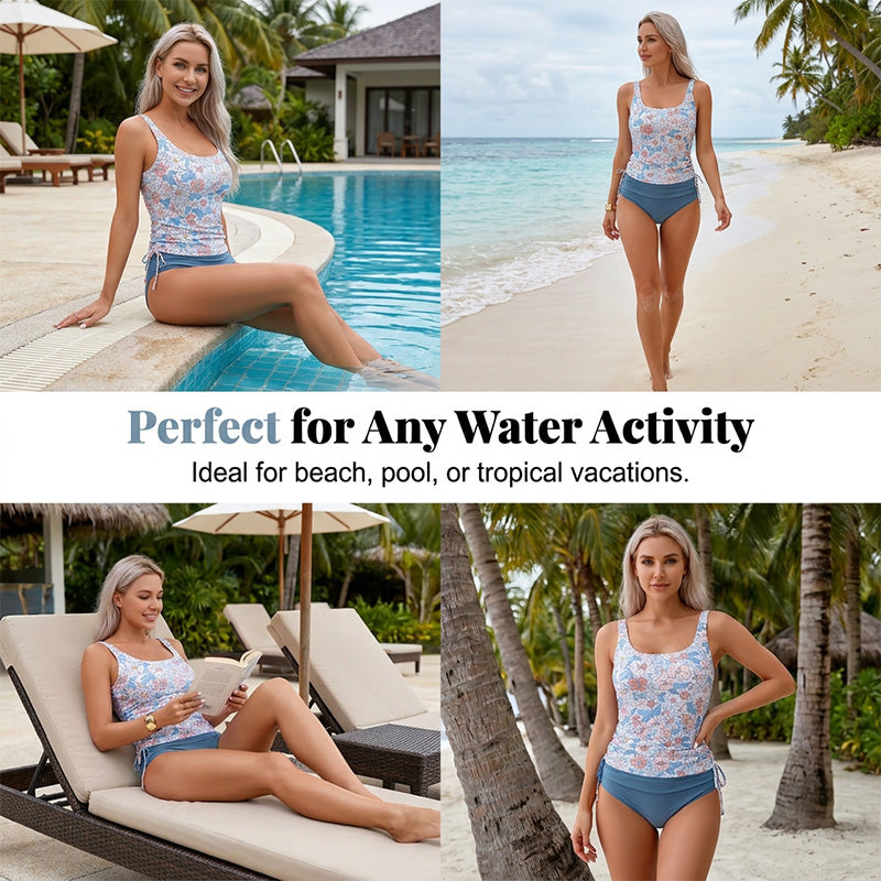 Women's High-Waist Floral Tankini Swimsuit