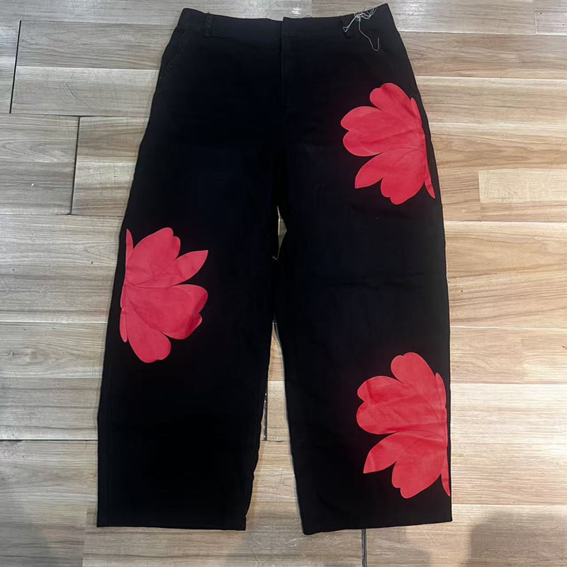 👖🤍Damen Weite Jeans mit Künstlerischer Blumenapplikation