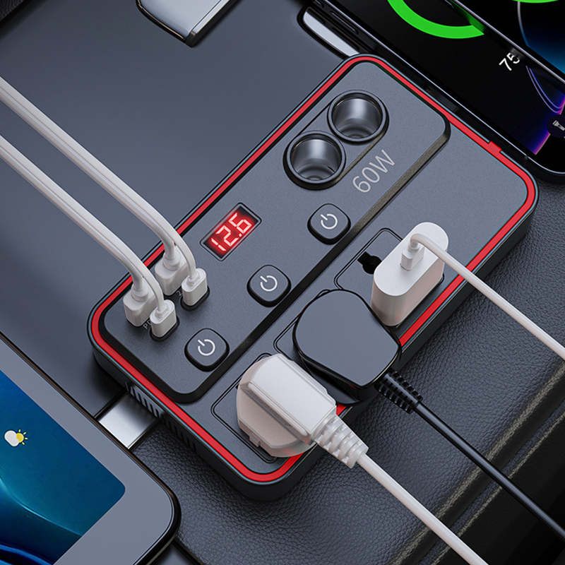 🔌Multifunktionales Autoladegerät mit Steckdosen und USB-Anschluss