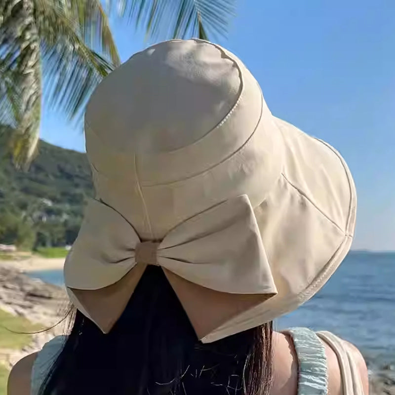 👒 女士宽檐太阳帽配蝴蝶结——可折叠防紫外线帽，适合海滩与度假🎀