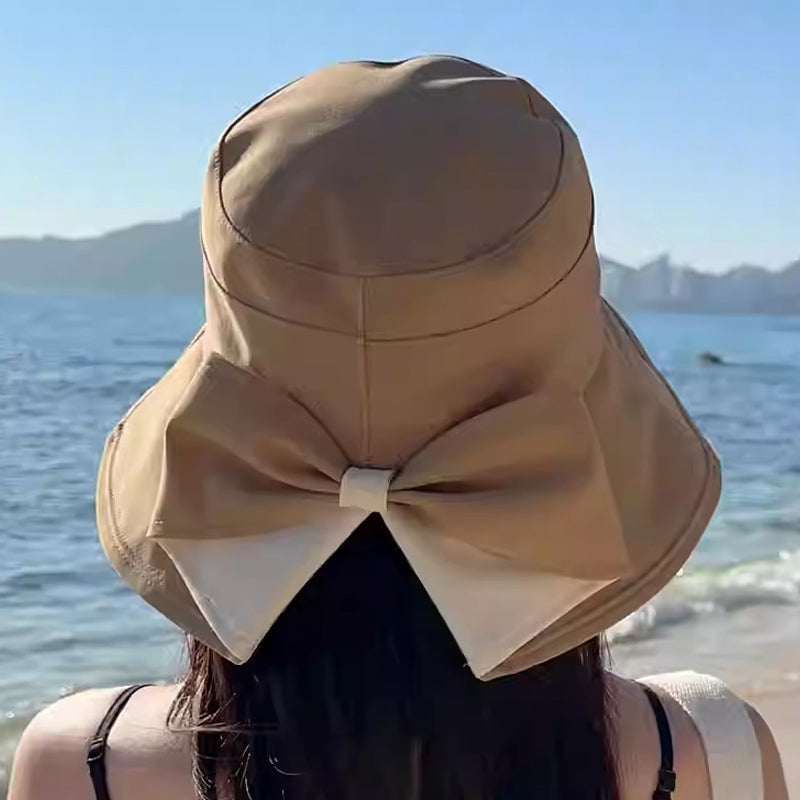 👒 女士宽檐太阳帽配蝴蝶结——可折叠防紫外线帽，适合海滩与度假🎀