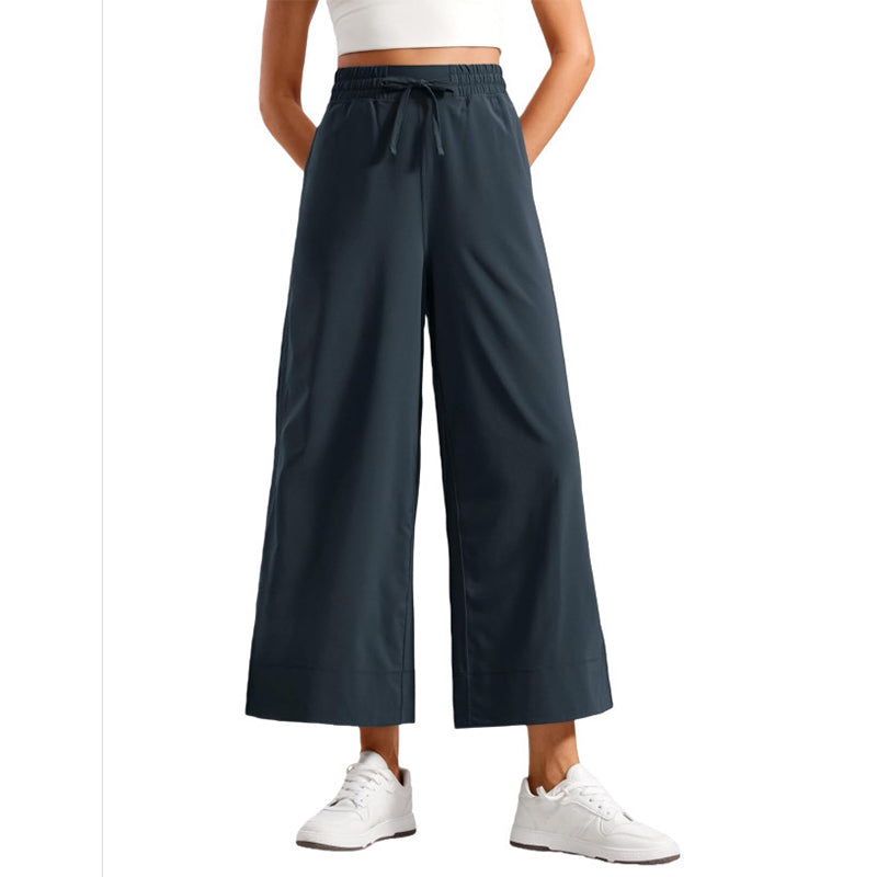 Women's Casual Wide-Leg Crop Pants with Pockets