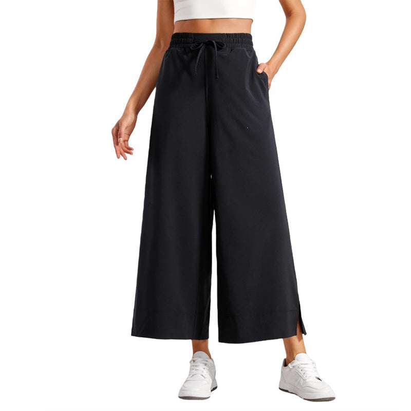 Women's Casual Wide-Leg Crop Pants with Pockets