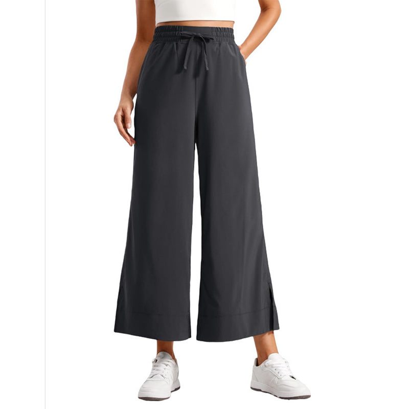 Women's Casual Wide-Leg Crop Pants with Pockets