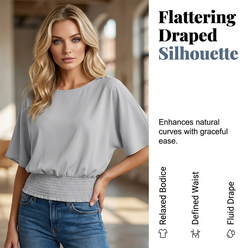 Damen-Top mit Dolmanärmeln und geraffter Taille