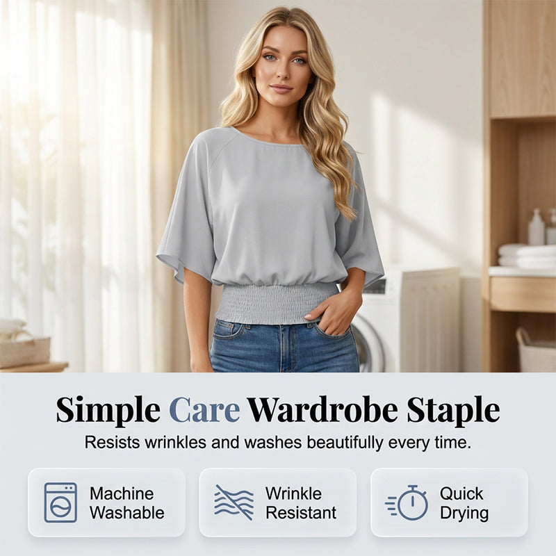 Damen-Top mit Dolmanärmeln und geraffter Taille