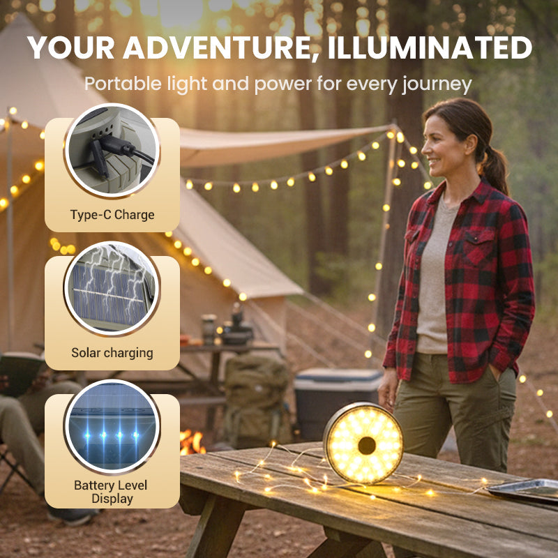 Solar Camping Light with 20m Light Strip