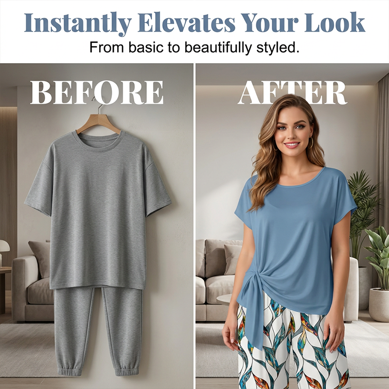Gluschwein - Women's Side-Tie Top & Patterned Pants Set